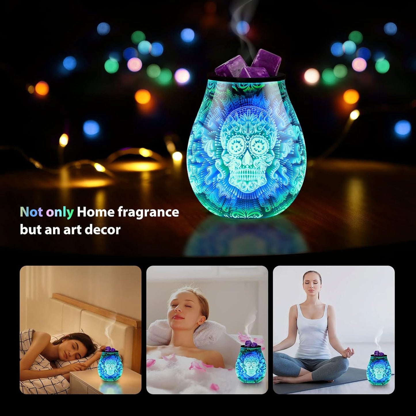 3D Angel Wings Glass Aroma Electric Wax Melt Warmer with LED 7 Colour Changing Light PTC Heating Removable Silicone Tray Oil Burner for Home…