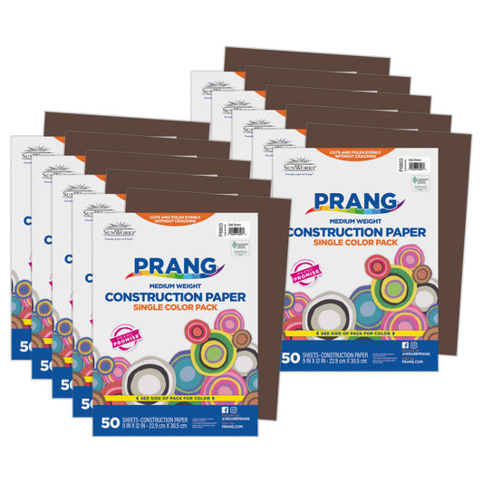 Construction Paper, Medium Weight, Dark Brown, 9" x 12", 50 Sheets Per Pack, 10 Packs