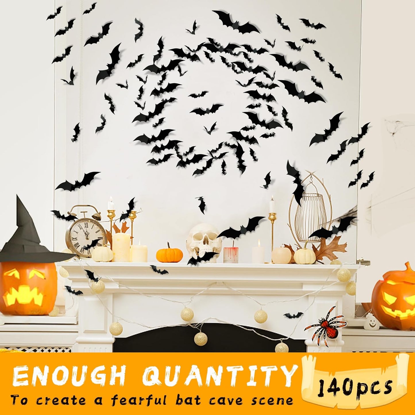 Halloween Party Supplies Hallween Decorations Bats Wall Decor 140PCS Realistic PVC 3D Black Scary Bat Sticker for Creepy Home Decor Halloween Party Decorations DIY Wall Decal Bathroom Indoor Halloween
