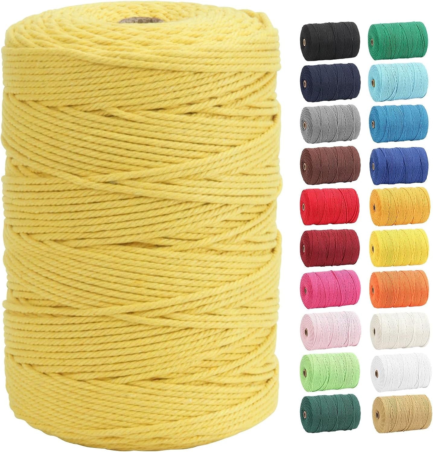 Macrame Cord,  100% Natural Cotton Rope 3Mm X 328 Yards 4 Strand Twisted Macrame Rope Cotton Twine String for DIY Crafts Knitting Dream Catcher Plant Hanger Wedding Decor