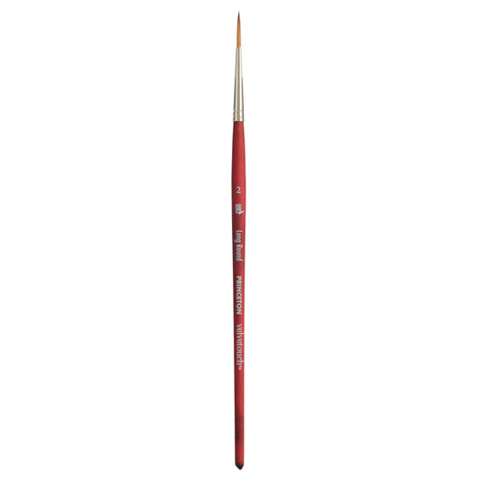 Velvetouch Long Round Brush, Synthetic Bristles, Short Handle Mixed Media Paintbrush, Scarlet, Size 2, 1 Count