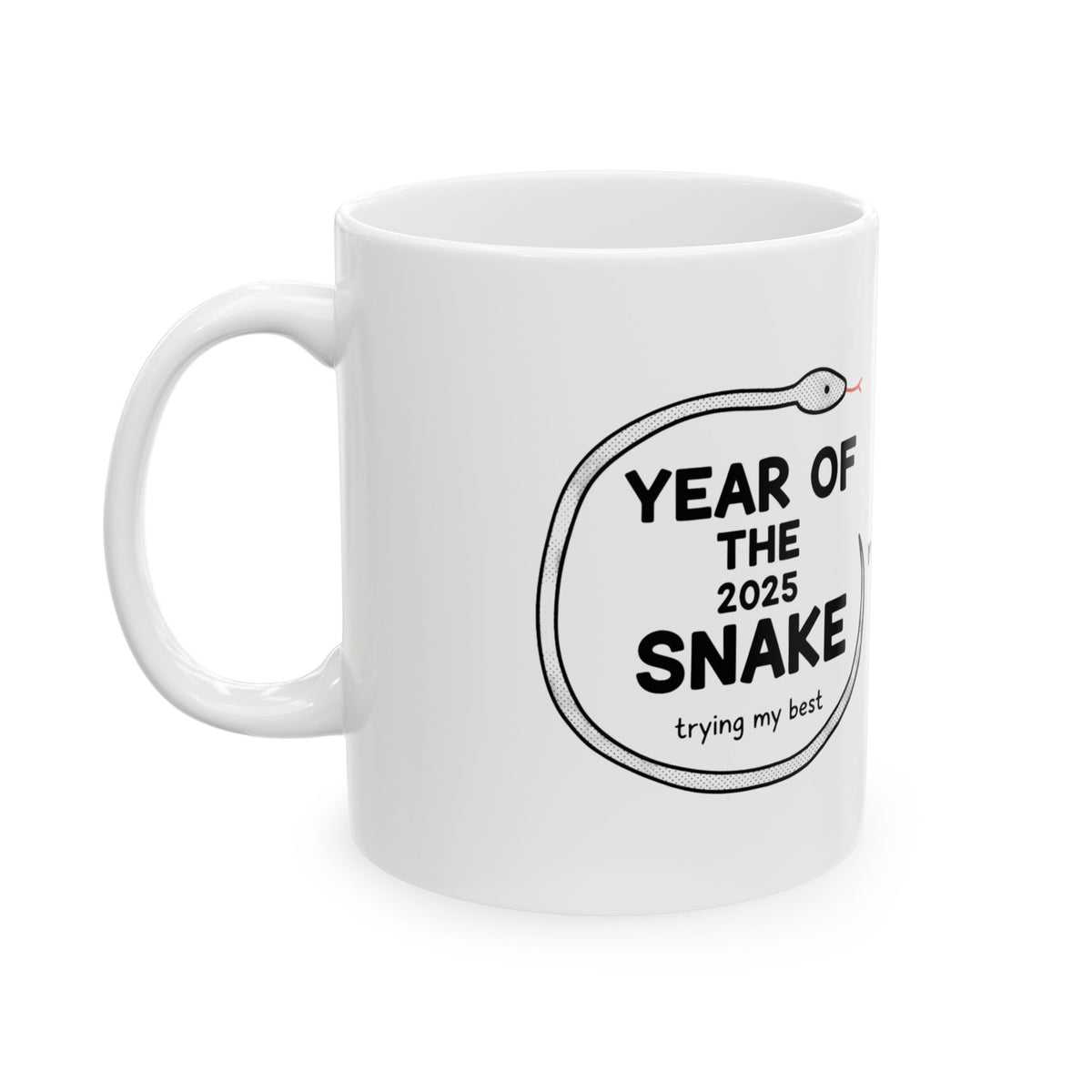 Year of the Snake 2025 Typography Snake | 11oz Ceramic Coffee Mug for Lunar New Year | Family & Friend Gift | Chicken Scratch Irony