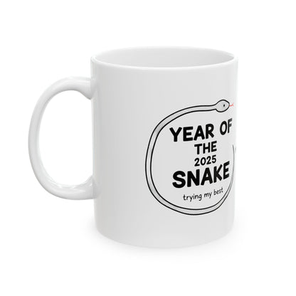 Year of the Snake 2025 Typography Snake | 11oz Ceramic Coffee Mug for Lunar New Year | Family & Friend Gift | Chicken Scratch Irony
