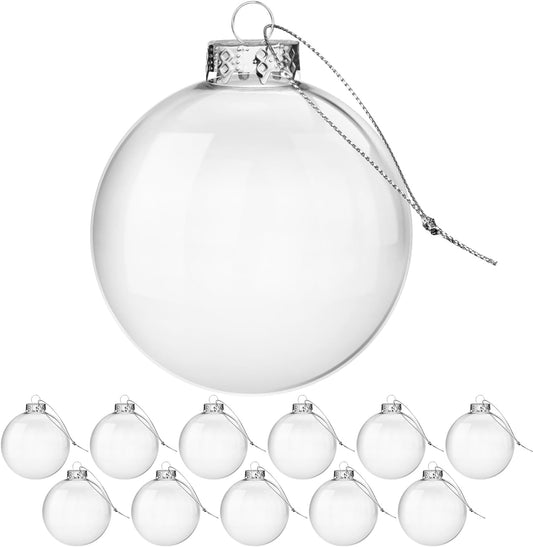 Clear Glass Ball Ornaments (3.15Inch/80 Mm, 12 Set Of), Large Clear Glass Ornaments for Crafts Fillable, Hanging Ornaments Christmas Tree Decor Holiday Decorative Craft Tree Ornaments