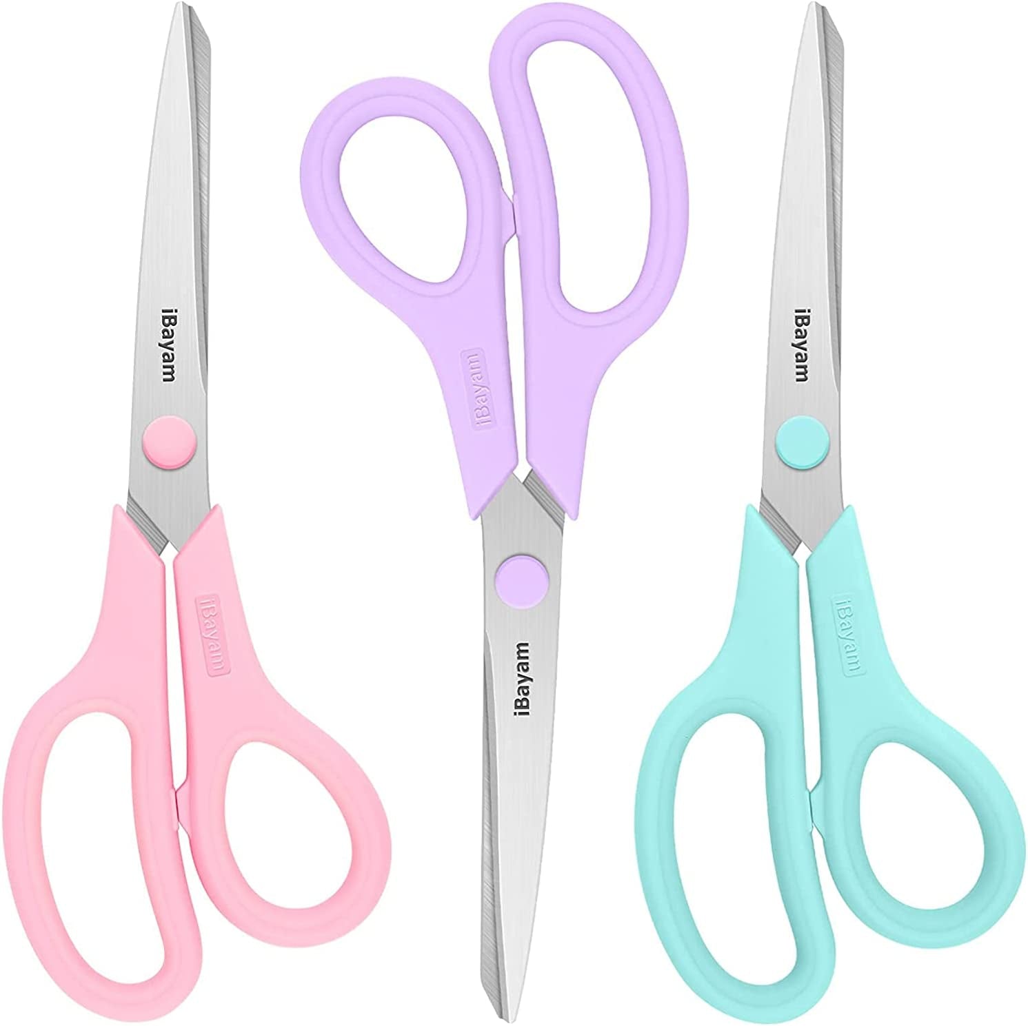 Scissors,  8" All Purpose Scissors Bulk 3-Pack, Ultra Sharp 2.5Mm Thick Blade Shears Comfort-Grip Scissors for Office Desk Accessories Sewing Fabric Home Craft School Supplies, Right/Left Handed