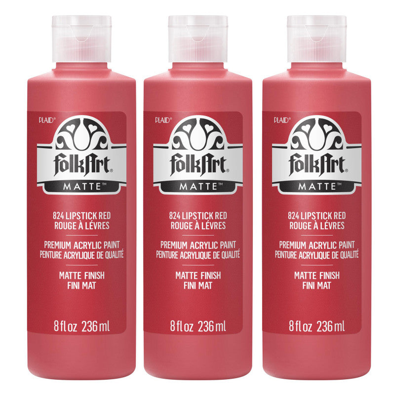 Acrylic Paint Matte, 8oz., Lipstick Red, Pack of 3