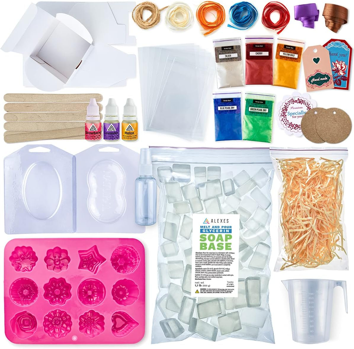 Soap Making Kit - Make Your Own Handmade Soap - DIY Soap Making Supplies Kit for Adults - 1.1 Lb Glycerin Soap Base - for Beginners