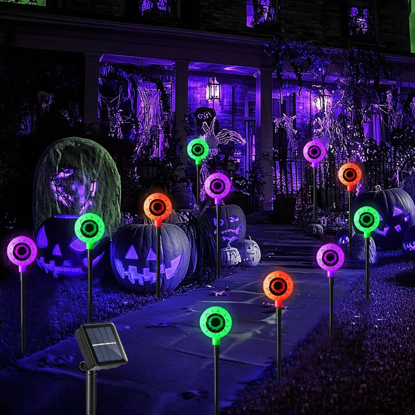 Outdoor Halloween Decorations Set of 6 Solar Garden Lights, Scary Eyeball Solar Landscape Pathway Stake Lights, 8 Modes Waterproof Halloween Lights for Halloween Party Home Yard Patio Decorations