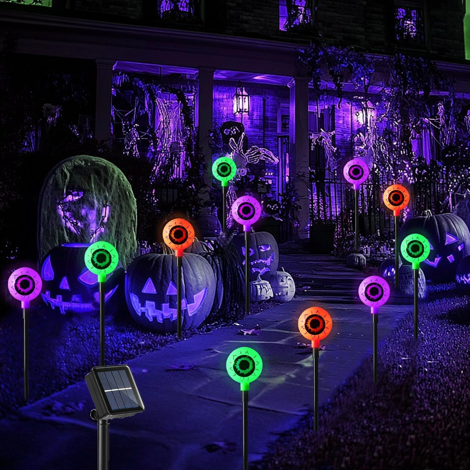 Outdoor Halloween Decorations Set of 6 Solar Garden Lights, Scary Eyeball Solar Landscape Pathway Stake Lights, 8 Modes Waterproof Halloween Lights for Halloween Party Home Yard Patio Decorations