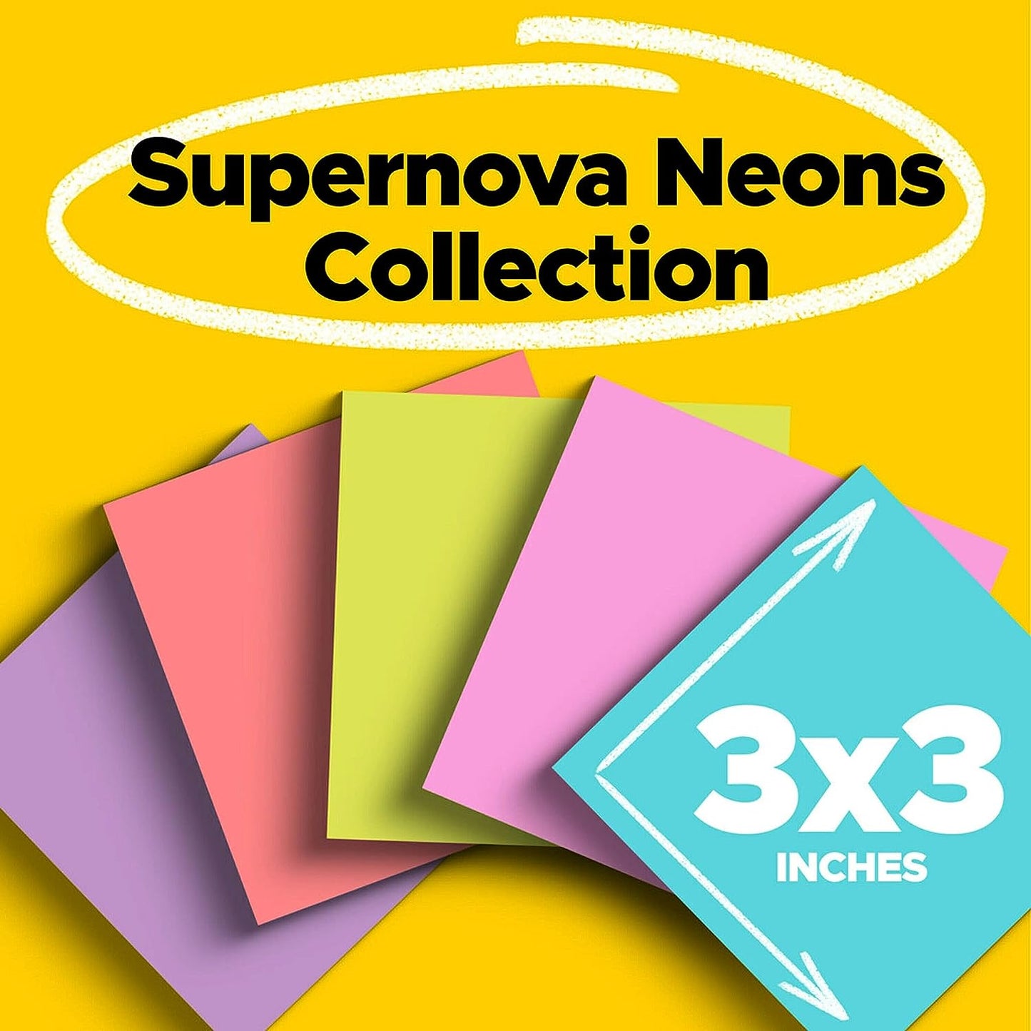 Super Sticky Notes, 76.2 Mm X 76.2 Mm, 24 Pads, 2X the Sticking Power, Supernova Neons, Bright Colors, Recyclable