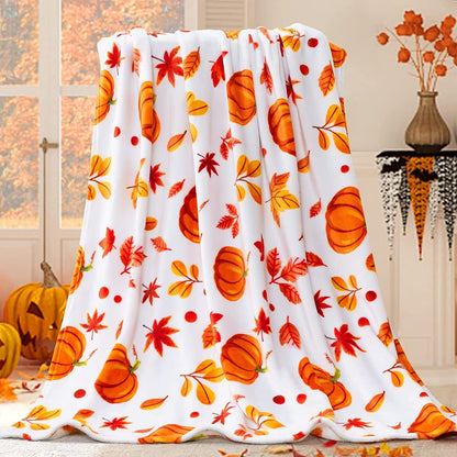 Fall Throw Blanket, Halloween Pumpkin Autumn Plush Fall Decor Fleece Fuzzy Picnic Throw Blanket for Couch Sofa Chairs, Cute Holiday Orange Leaf Blankets and Throws for Home (50" X 60")