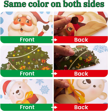 Double-Sided Christmas Window Clings Reusable 8 Sheets Christmas Window Decals Stickers Christmas Decorations Cute Window Decor with Santa Claus, Reindeer, Snowman, Snowflakes for Xmas Party