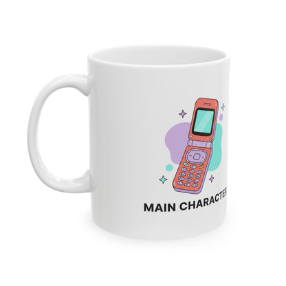 Retro Flip Phone Heart | 11oz Ceramic Coffee Mug, Y2K Valentine Vibes | Galentine’s & Self-Love Gift | Pink Aesthetic