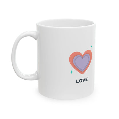Minimal Love Line Art Hearts | 11oz Ceramic Coffee Mug for Daily Sips | Valentine & Galentine Gift for Friends & Family | Modern Minimalist