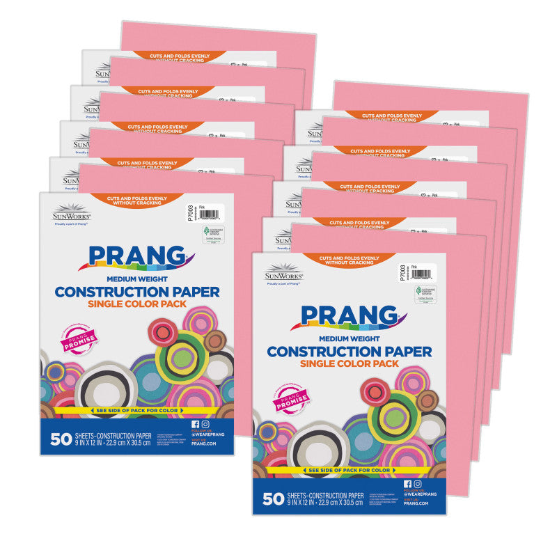 Construction Paper, Medium Weight, Pink, 9" x 12", 50 Sheets Per Pack, 10 Packs