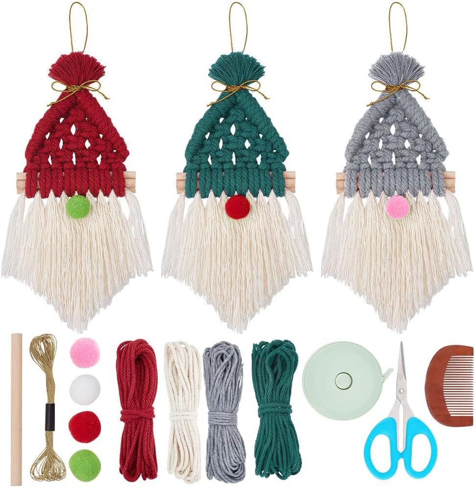 6 Set DIY Macrame Christmas Gnomes Santa Claus Kit DIY Macrame Santa Claus for Christmas Tree Decor Christmas Tree Hanging Gnomes Santa Elf Instructions Included Holiday Decor