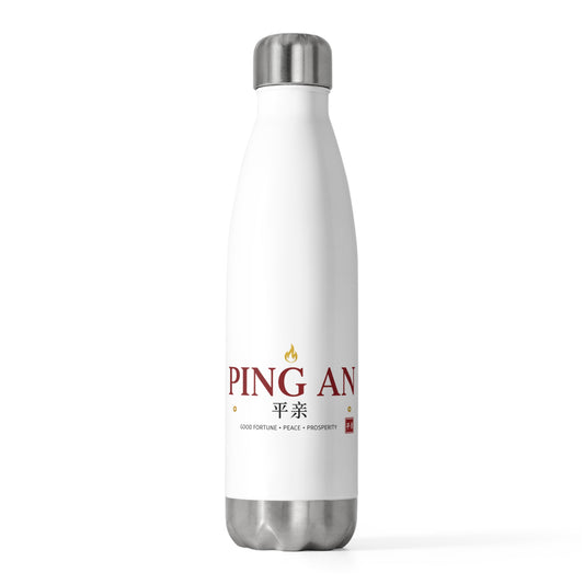 Ping An Seal Greeting | 20oz Insulated Stainless Steel Tumbler Bottle | Lunar New Year Family & Friend Gift | Red Gold CNY