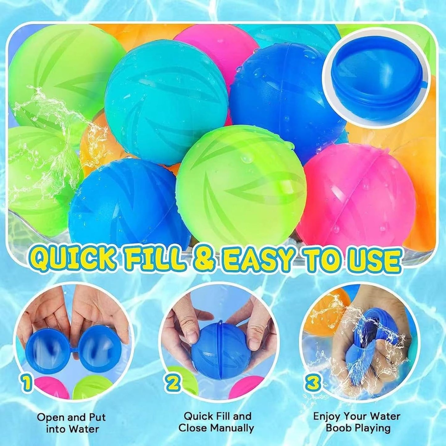 Reusable Water Balloons, Summer Toy Water Toy for Boys and Girls, Pool Beach Toys for Kids Ages 3-12, Outdoor Activities Water Toys Self Sealing Water Splash Ball for Fun (13Pack)