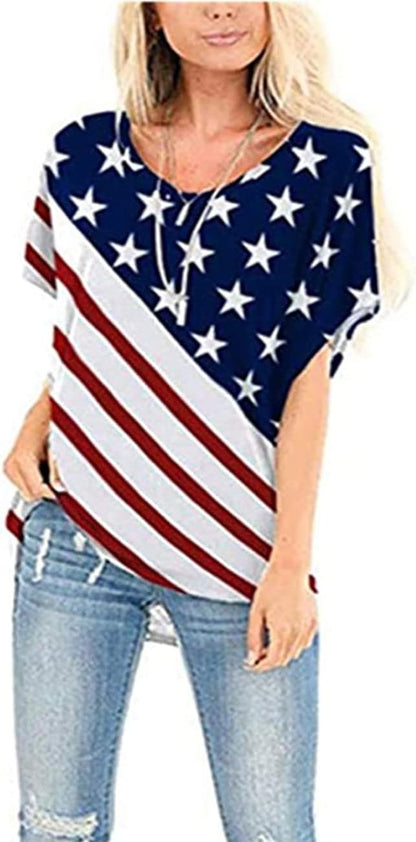 Womens American Flag Shirt 4Th of July T-Shirt Patriotic Short Sleeve Tee USA Flag Stripe Star Summer Blouse Tops