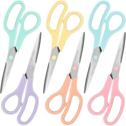 Scissors Set of 6-Pack, 8" Scissors All Purpose Comfort-Grip Handles Sharp Scissors for Office Home School Craft Sewing Fabric Supplies, High/Middle School Student Teacher Scissor, Right/Left Hand