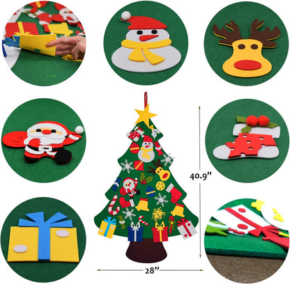 DIY Felt Christmas Tree with 30Pcs Ornaments, Xmas Gifts for Kids New Year Handmade Christmas Door Wall Hanging Decorations