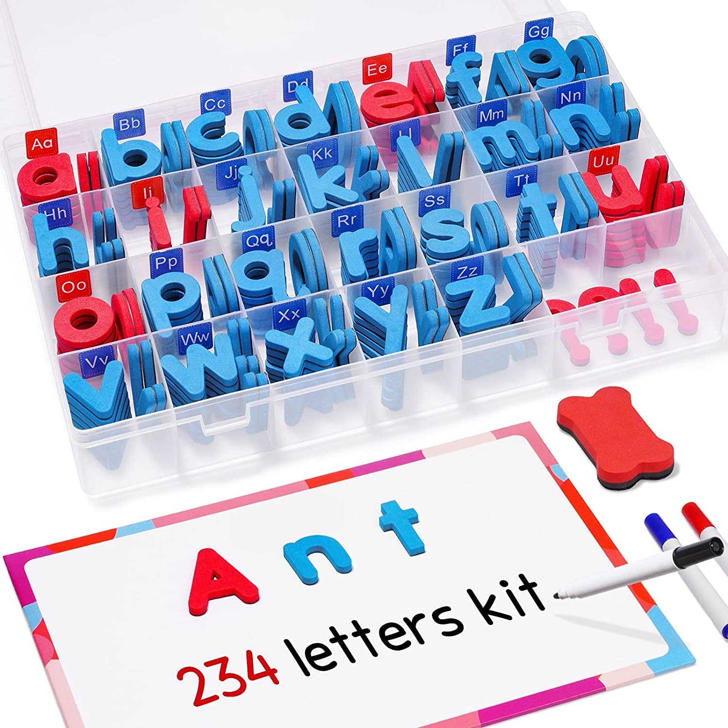 Classroom Magnetic Letters Kit 234 Pcs with Double-Side Magnet Board - Foam Alphabet Letters for Kids Spelling and Learning