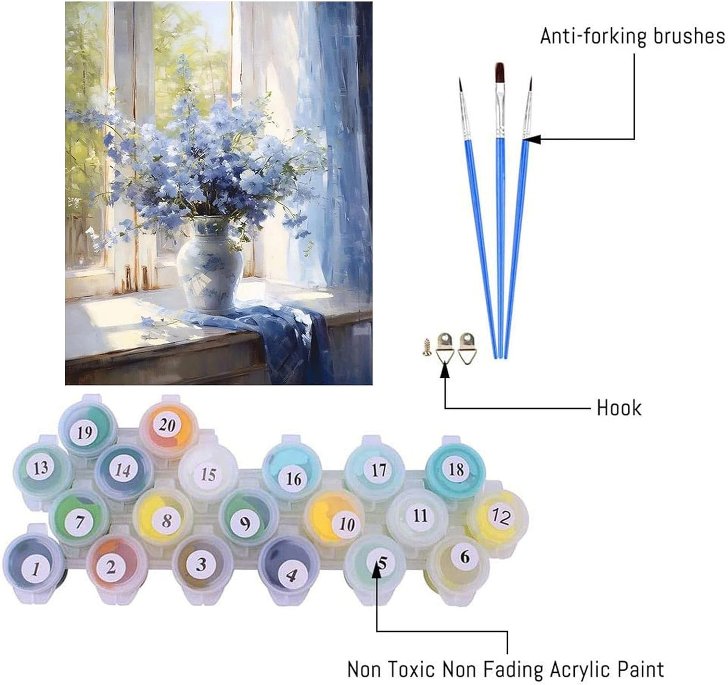 Flowers Paint by Numbers Kit for Adults-Flowers Paint by Numbers on Canvas,Diy Acrylic Flowers Paint by Number Kits for Wall Hanging Home Room Decor Gift 16X20Inch