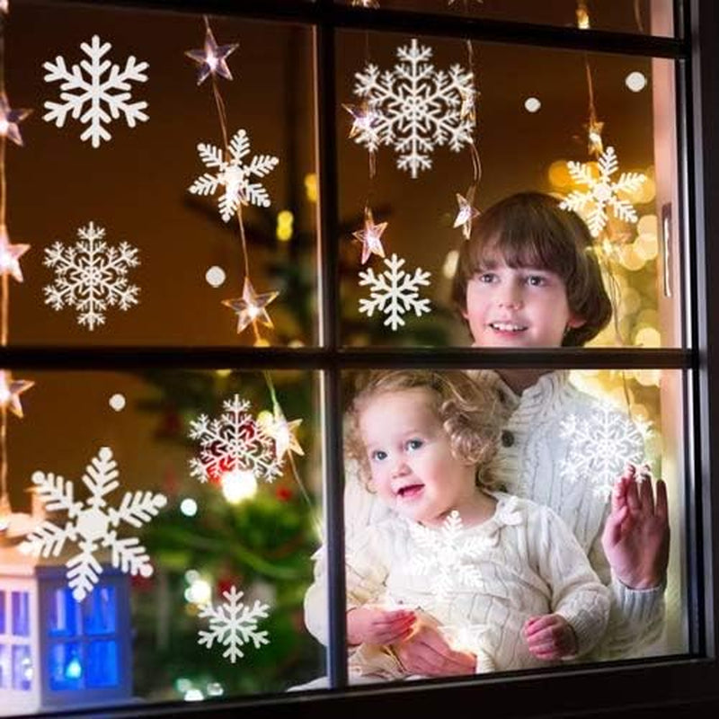 300+Pcs Snowflake Window Clings Christmas Decorations Snowflakes Window Decals - White Snowflake Decorations Winter Window Clings Snow Decals (8 Sheets)