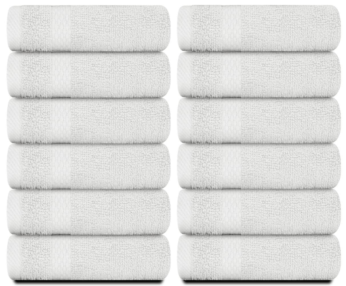 Luxury Cotton Washcloths   Large Hotel Spa Bathroom Face Towel  12 Pack  Silver