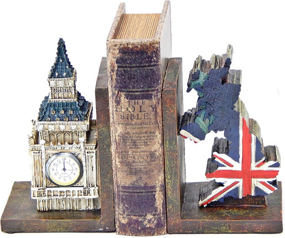  Decorative Bookends Big Ben Clock Tower London UK Flag Map Vintage Unique British Patriots Gifts Bibliography Home Decor Bookshelves Heavy Book Ends