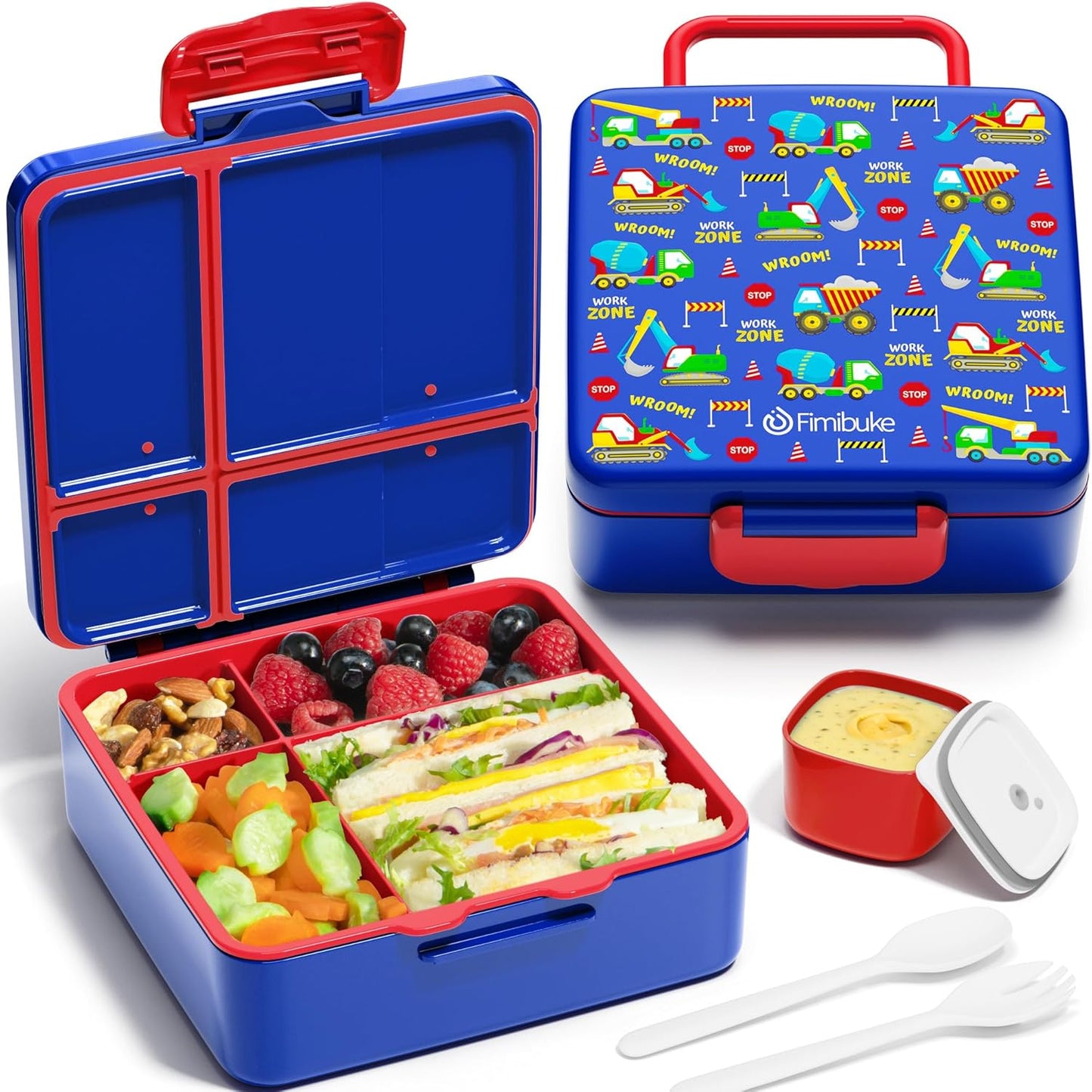 Bento Lunch Box for Kids - Leak Proof Toddler Bento Box with 4 Compartments BPA Free Dishwasher Safe Lunch Container with Utensils, Ideal Portion Sizes for Ages 3-12 Girls Boys for School