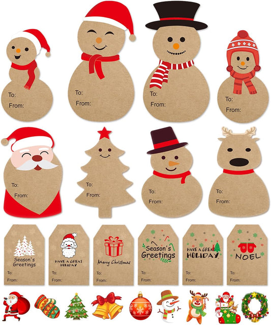 500Pcs Christmas Gift Tags Stickers, Self Adhesive Name Tags for Christmas Presents, Christmas Stickers for Kids, Kraft Xmas to from Labels Stickers for Boxes, Bags, Envelopes, Wrapping Paper, Package