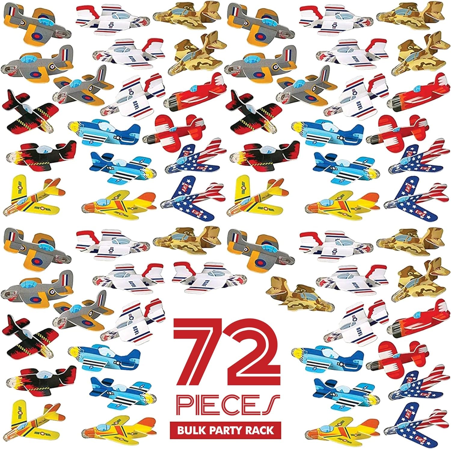 Bulk Pack of 72 Airplane Gliders Party Favors for Kids - Party Pack Individually Wrapped Flying Paper Planes – Assorted Designs - for Rewards and Prizes, Pinata Fillers, Carnival Prizes