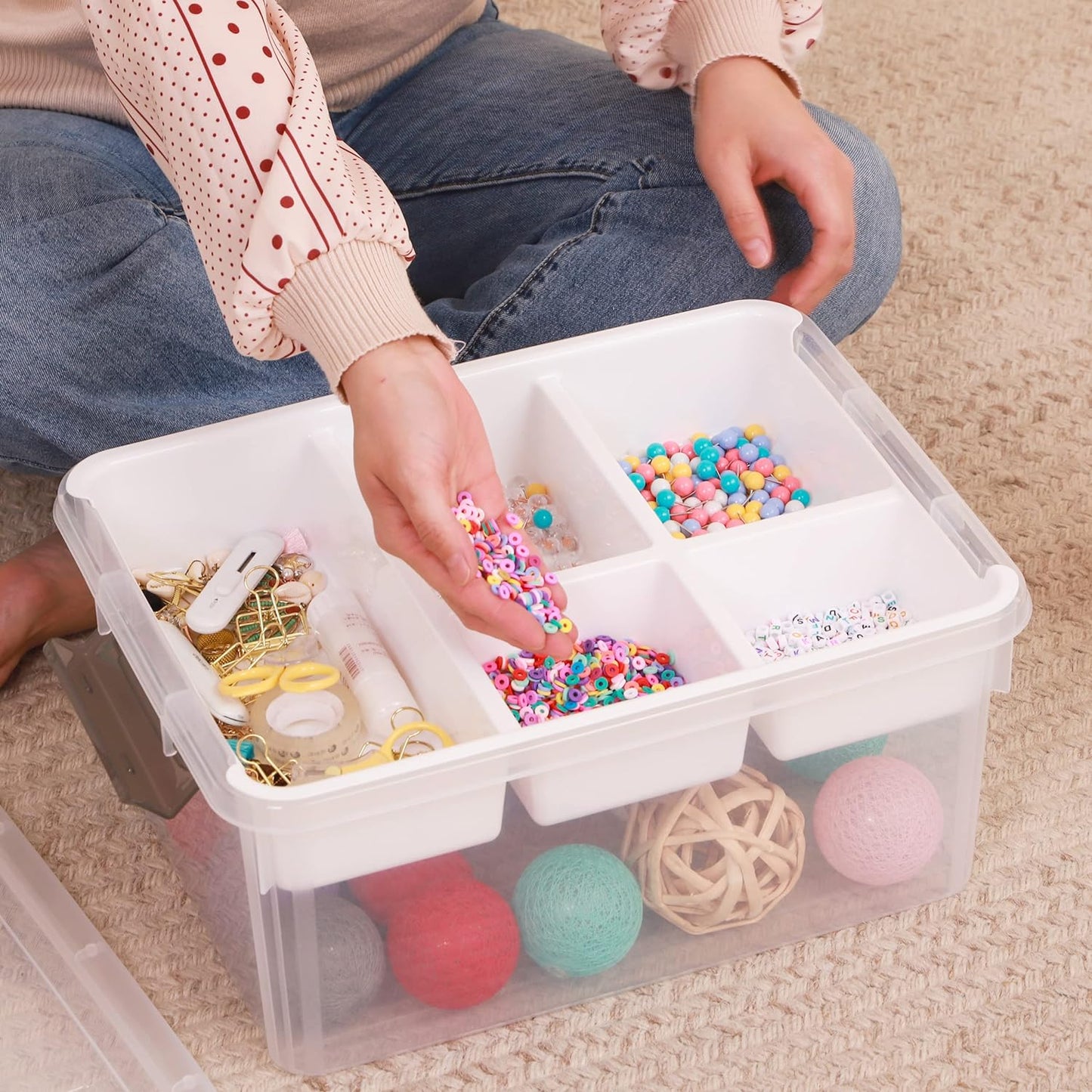 Citylife 17 QT Plastic Storage Box with Removable Tray Craft Organizers and Storage Clear Storage Container for Organizing Bead, Tool, Sewing, Playdoh