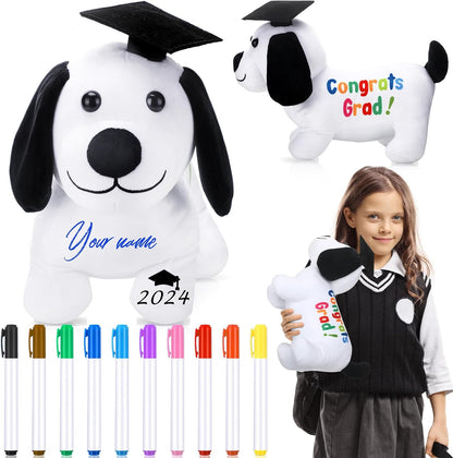 11 Pcs Graduation Autograph Stuffed Dog Owl for Kids with Colorful Fabric Markers Pens Congrats Grad Plush Autograph Stuffed Animal with Graduation Cap for Graduation Party Gift Supply (Owl)