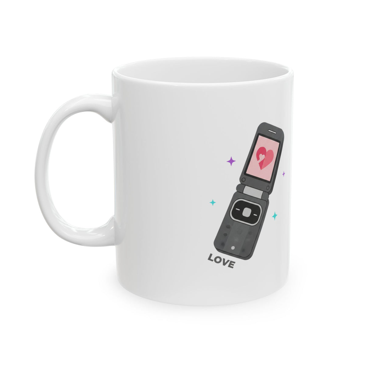 Y2K Flip Phone Heart Screen | 11oz Ceramic Coffee Mug for Aesthetic Valentines | Galentine’s & Bestie Gift | Gen Z Retro
