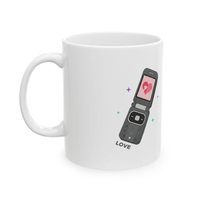 Y2K Flip Phone Heart Screen | 11oz Ceramic Coffee Mug for Aesthetic Valentines | Galentine’s & Bestie Gift | Gen Z Retro