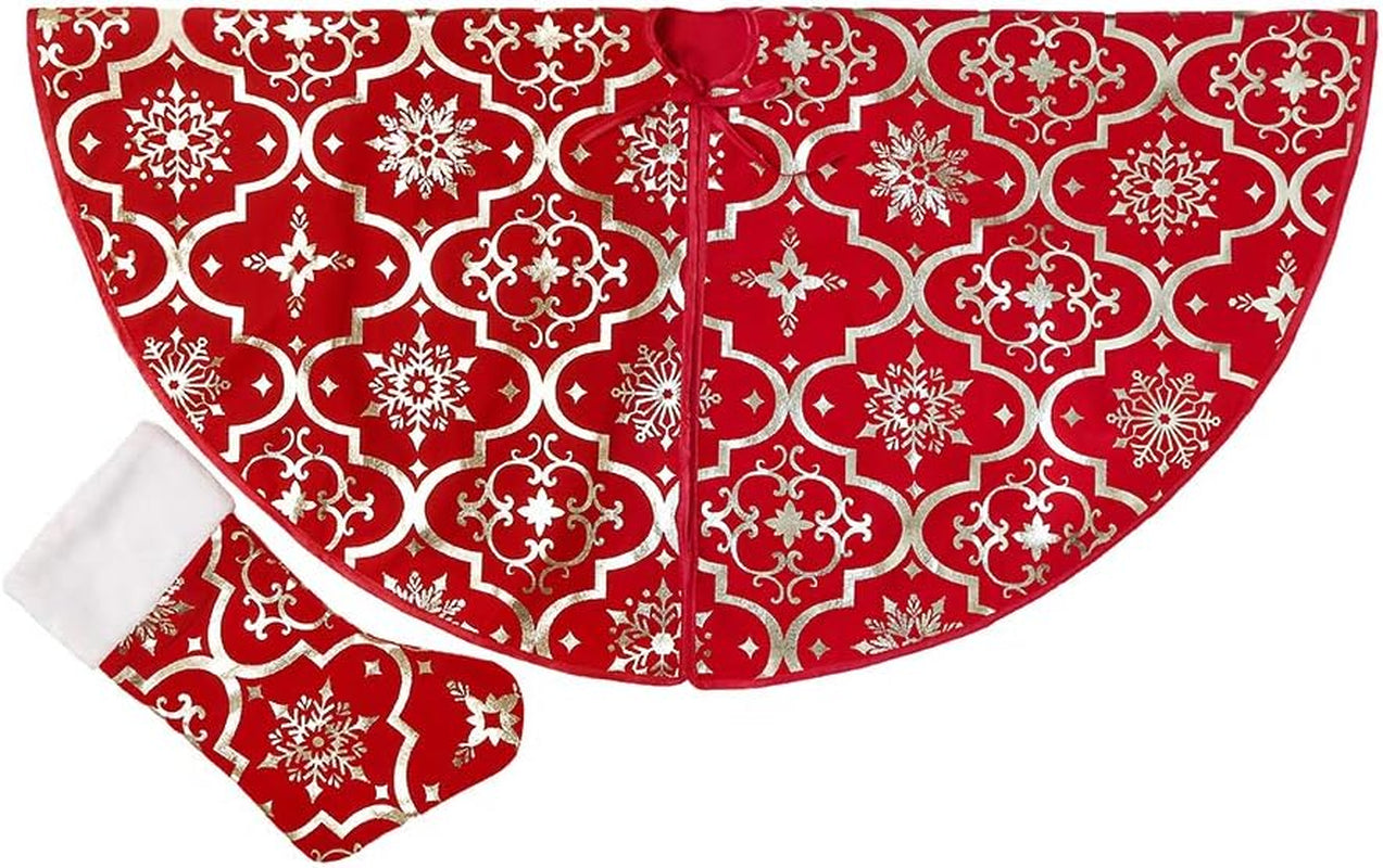 36 Inch Large Christmas Tree Skirt Xmas Soft Cover Mat Decor Snowflake Collar Farmhouse Tree Skirt for Holiday Ornaments Party Home Indoor Decorations (Yellow, 48INCH)