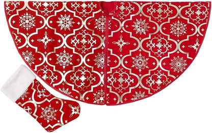 36 Inch Large Christmas Tree Skirt Xmas Soft Cover Mat Decor Snowflake Collar Farmhouse Tree Skirt for Holiday Ornaments Party Home Indoor Decorations (Red, 48INCH)