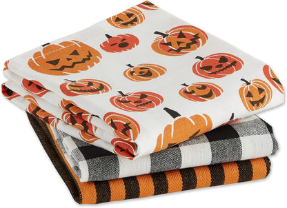 Halloween Hand Towels for the Kitchen Decorative Spooky & Fun Cotton Printed Dishtowel Set, 18X28, Pumpkin Boo, 3 Count