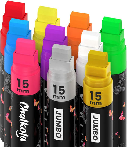 Liquid Chalk Markers Erasable (10 Pack) W/Gold & Silver - Washable Paint Chalk Pens for Chalkboard Signs, Blackboard, Car Window, Bistro, Glass, Board - Neon Wet Wipe 6Mm Reversible Bold Tip