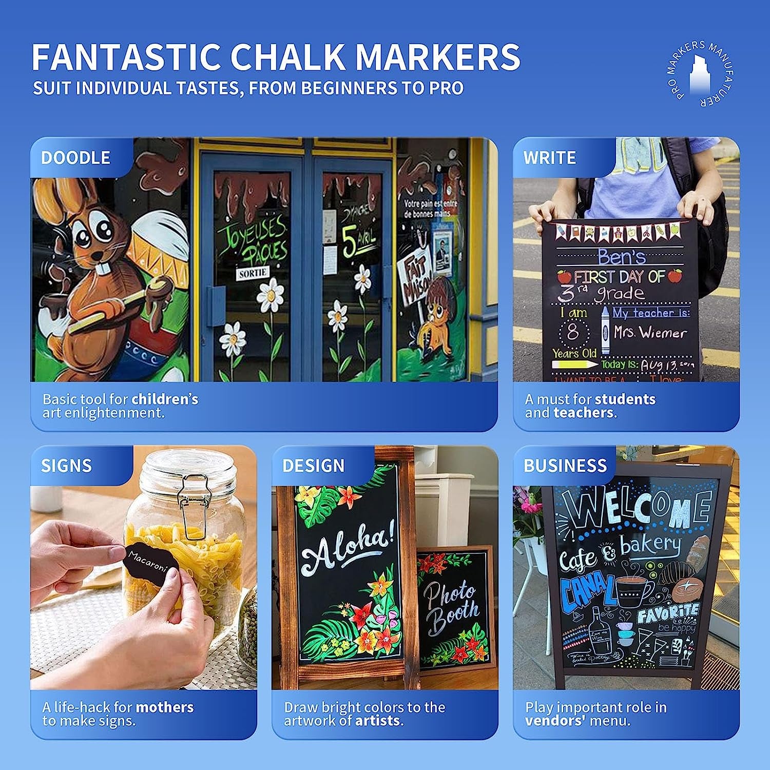 Chalk Markers Bulk - 24 Pack Chalk Pens - Neon, Metallic, and White Chalkboard Markers - Liquid Chalk Markers for Blackboard, Chalkboard, Windows and Glass, Bullet & Chisel Tip