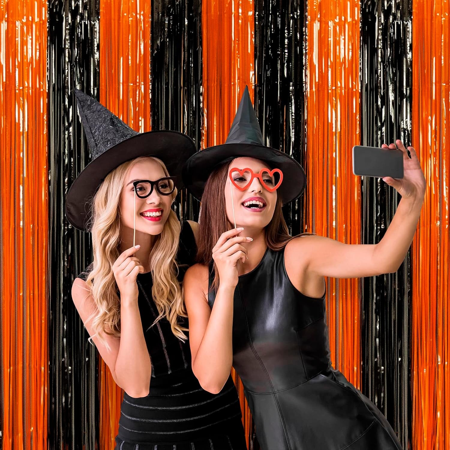 3 Pack Orange Black Photo Booth Props 3.3 X 6.6 Ft Halloween Foil Fringe Curtains Halloween Party Photo Backdrop Streamers Backdrop for Birthday Anniversary Party Halloween Party Decoration