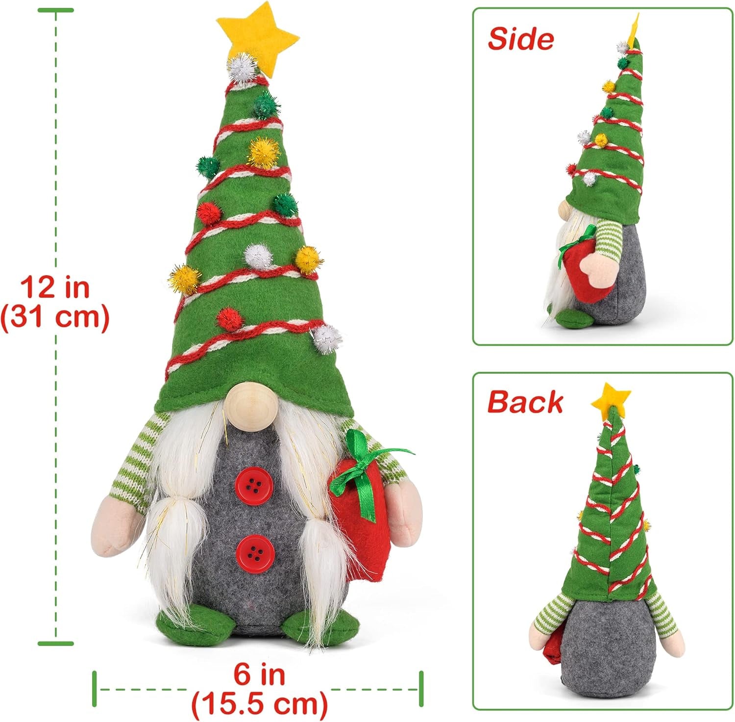 Christmas Gnomes Decorations, 2PCS Handmade Swedish Tomte Xmas Gnomes Plush Ornaments, Scandinavian Santa Figurines with Pine Cone Gift, Elf Doll Christmas Table Home Decorations(12 In)