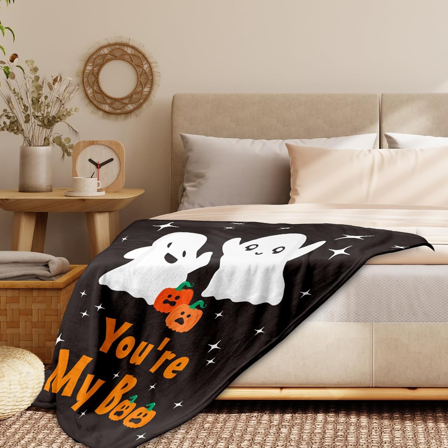 Halloween Throw Blanket for Women Men Spooky Basket Stuffers Blanket for Boyfriend Girlfriend Couple Fall Decorations Throw Blanket for Wife Husband Christmas Valentine Bedding Gifts for Her 60"X 50"