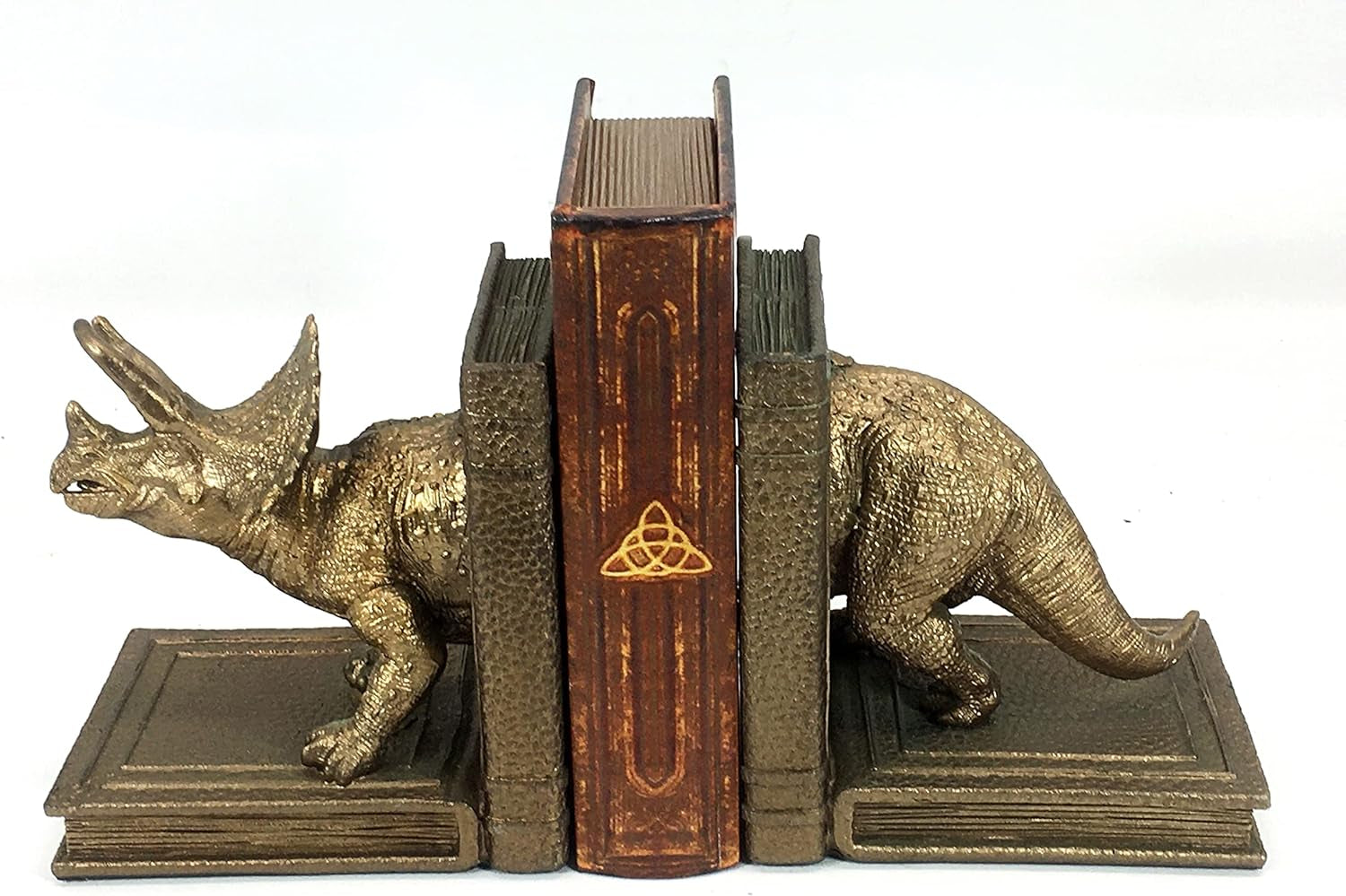 24223 Decorative Bookends Dinosaur Dragon Animal Art Statues Bookends Sculptures Figurine Heavy Nonskid Stoppers Bookshelf Holder Shelves Rack Dividers Library Office Home Decor Gold Vintage