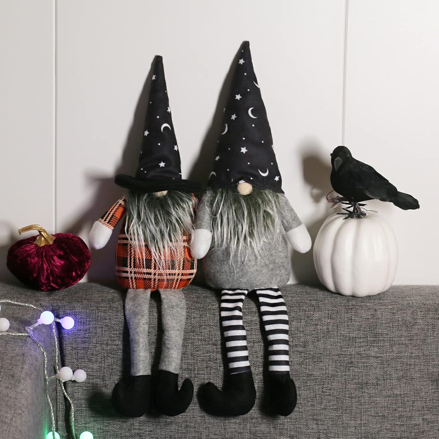 2 Pack 22.4 Inch Halloween Gnomes Plush Mr and Mrs Scandinavian Swedish Tomte Doll Handmade Elf Gnome Faceless Doll for Halloween Indoor Home Kitchen Table Ornaments