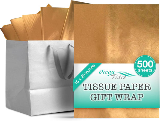 Gift Wrapping Tissue Paper - Gift Tissue Paper for Birthdays, DIY Crafts, & Christmas - 500 Sheets Bulk Tissue Paper for Gift Bags - Lightweight & Easy to Shape - Gold (15 X 20 Inches)