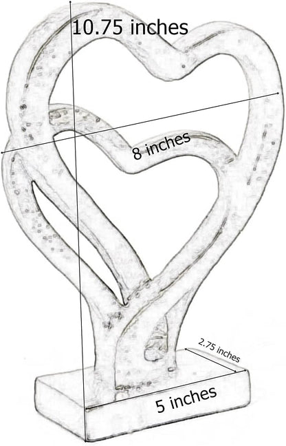 24827 Heart Statues Eternity Double Love Romantic Sculpture, 11 Inches, Anniversary Valentines Couple Gift for Her Home Decor, Modern Art Bond of Marriage