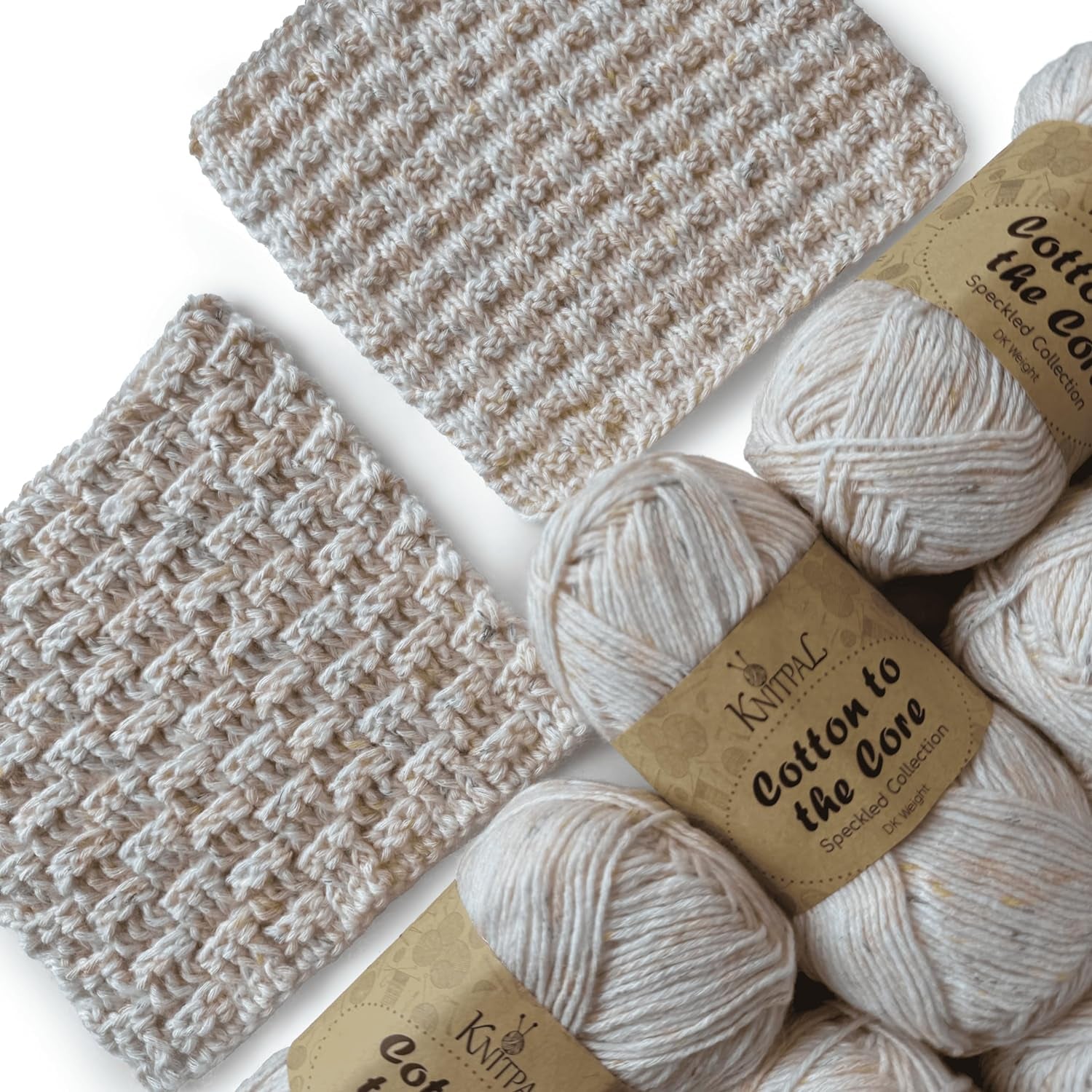 Cotton to the Core Soft Cotton Yarn for Crocheting, 78% Cotton and 22% Acrylic - Soft Baby Yarn for Crocheting - 3 DK Weight Cotton Yarn for Knitting - 6 Skeins, 852Yds/300G (Almond Tan)